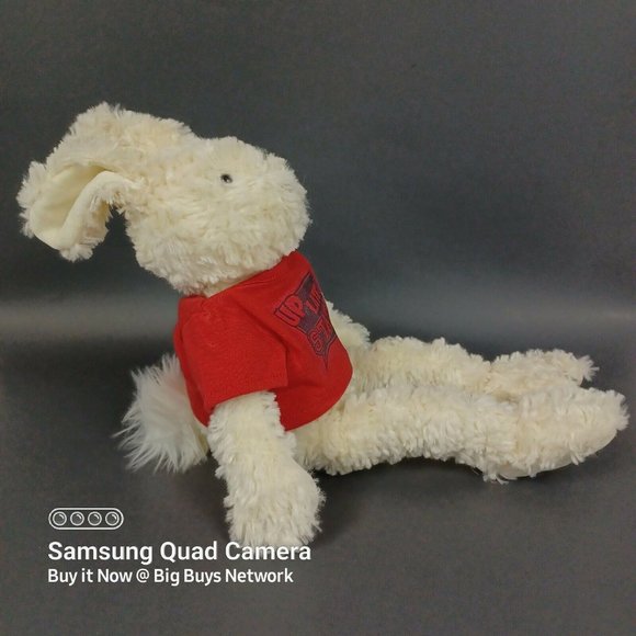 JellyCat 16" Slackajack Cream Fur Bunny Rabbit Plush & Red "Up Late @ STATE" Tee - Picture 5 of 12